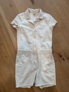 Faherty White Short-Sleeve cotton Denim Romper size small